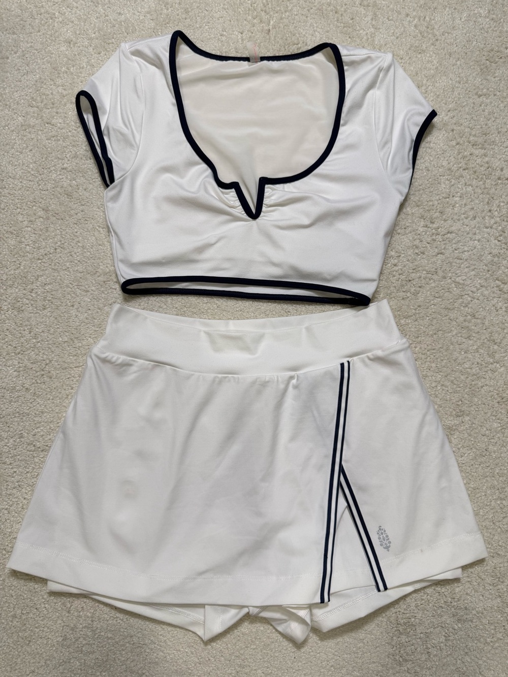 Free People SET FP Movement Crop Top Skirt Skort White Navy Size Medium Large